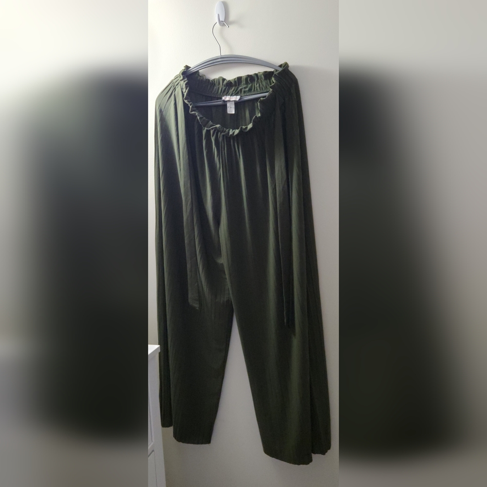 Olive Green Wide-Leg Pants